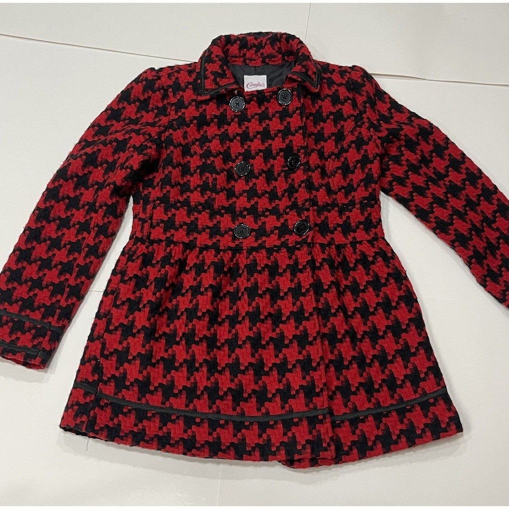 Y2K Candies Red Black Button Pea‎ Coat Jacket  Houndstooth Large 2000s